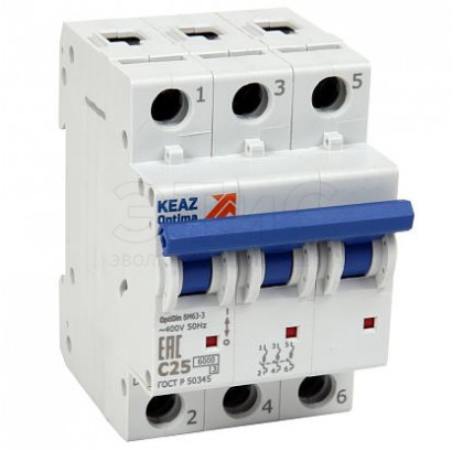 Выключатель автоматический 3П 25А C 6кА AC OptiDin BM63-3C25-УХЛ3